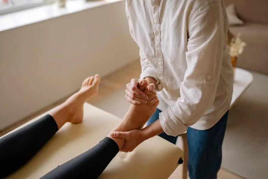 Relaxing foot massage therapy in a serene spa setting promoting wellness and tranquility.